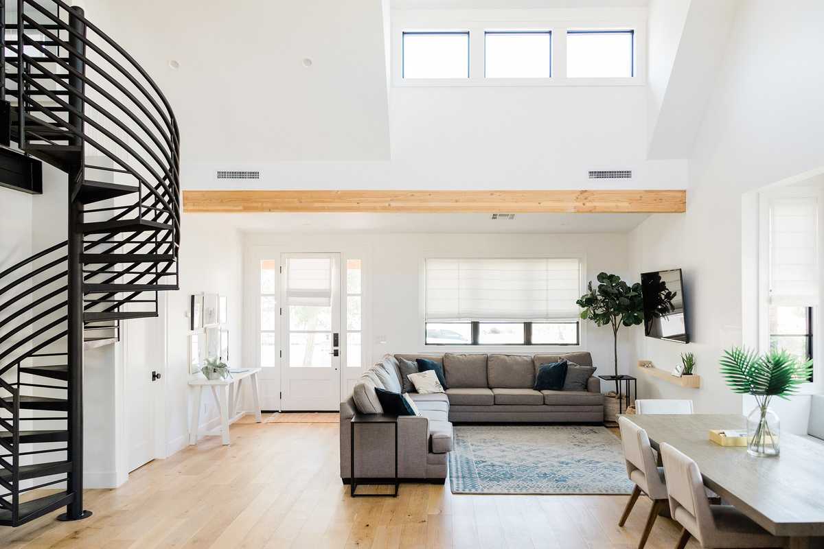 Living Room with Spiral Stairs