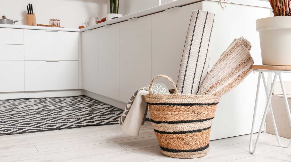 Rugs in a basket.