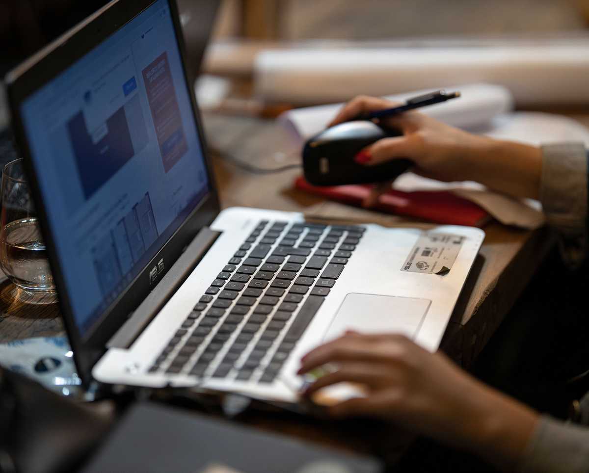 Student on computer.